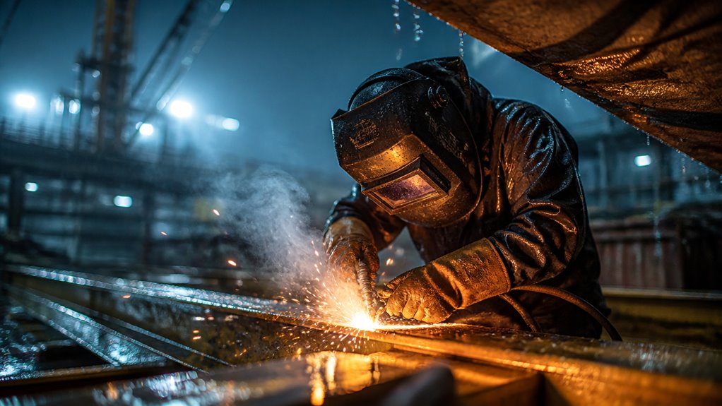 welding outdoors during rain